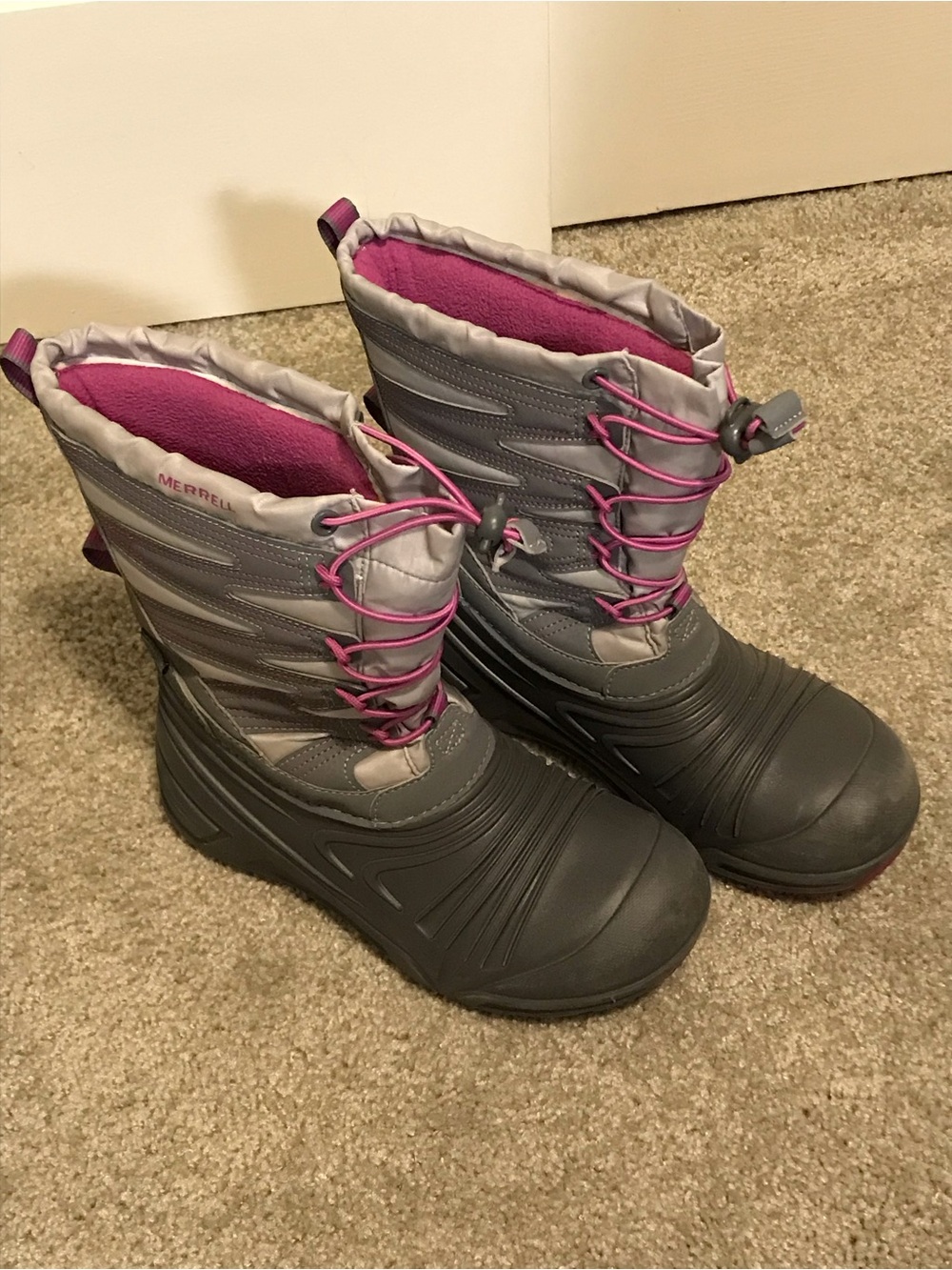 Preowned Merrell winter snow boots- gray & pink - 5